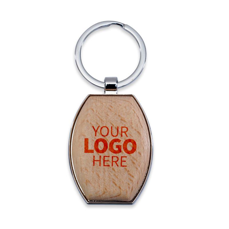 OVAL SHAPED METAL KEYCHAIN WITH BAMBOO